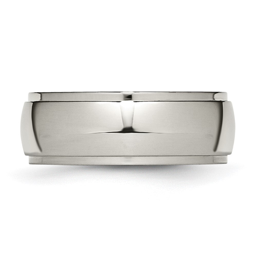 Titanium Polished 8mm Ridged Edge Band Size - 7.5