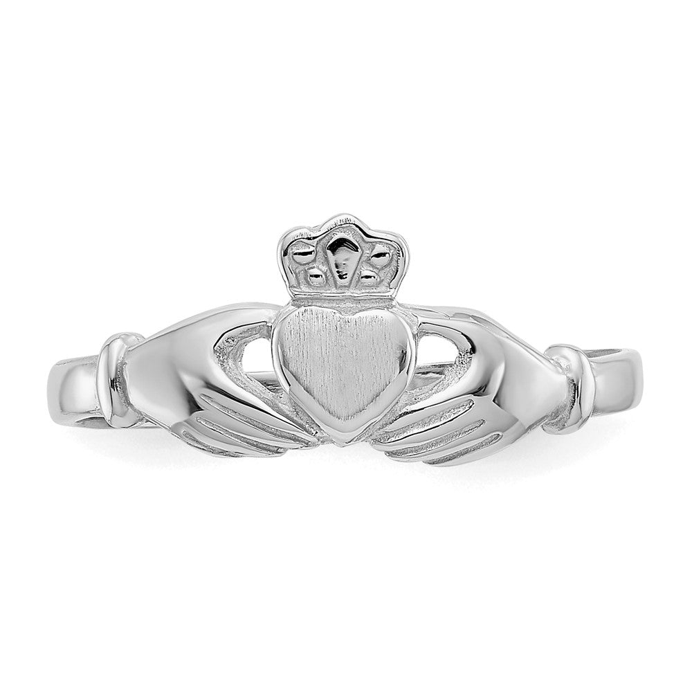 14k White Gold Polished and Satin Claddagh Ring Size 6.5