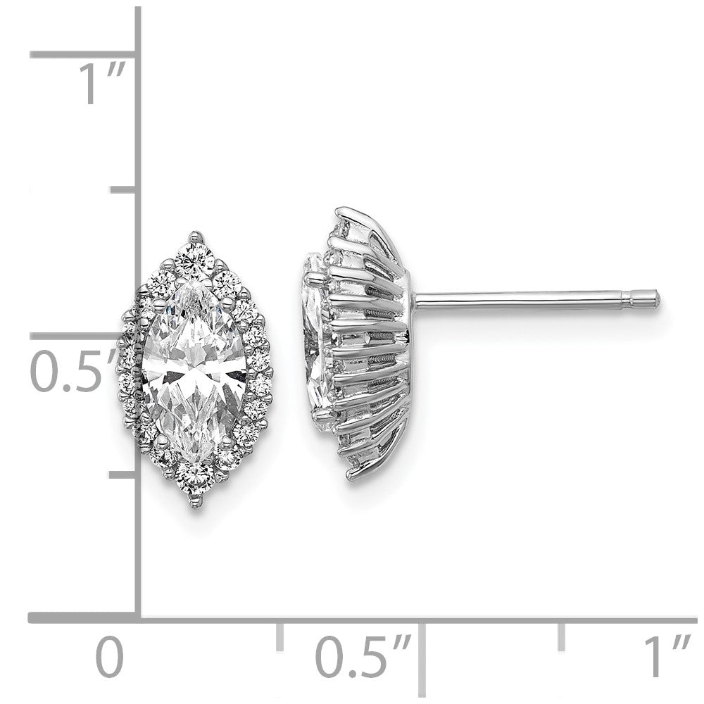 Cheryl M Sterling Silver Rhodium-plated Polished Marquise CZ Halo Post Earrings