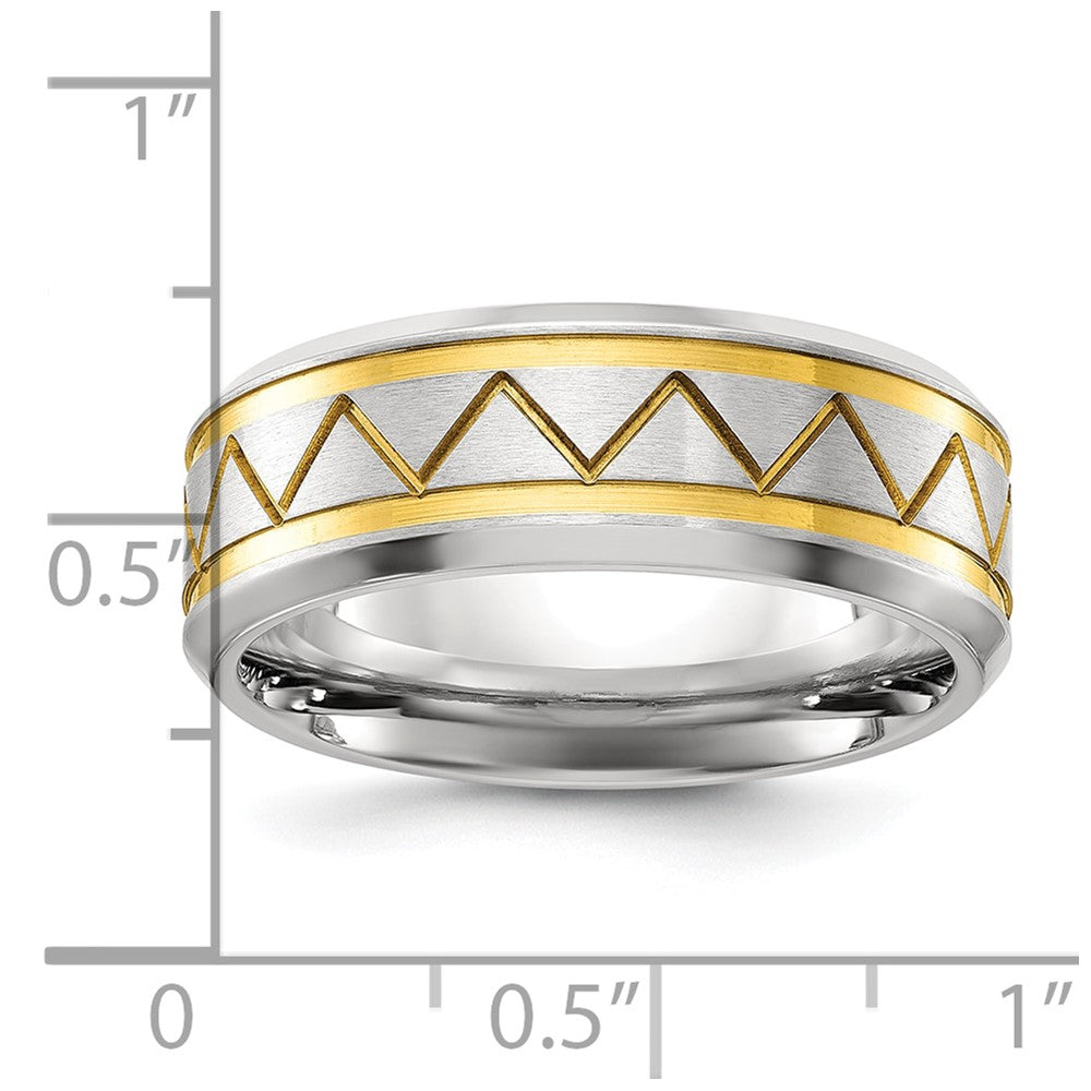 Chisel Stainless Steel Brushed and Polished Yellow IP-plated 8mm Band Size - 11.5