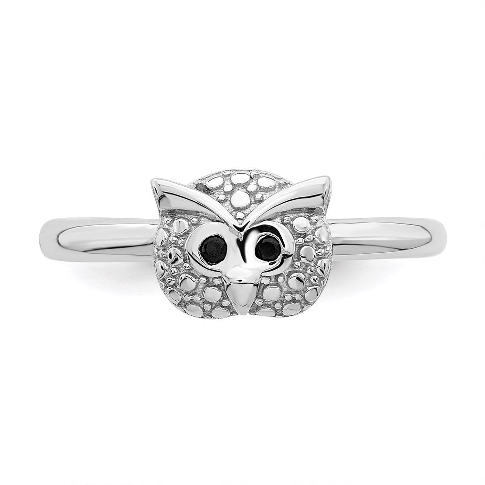 Sterling Silver Stackable Expressions Polished Onyx Owl Ring Size -8