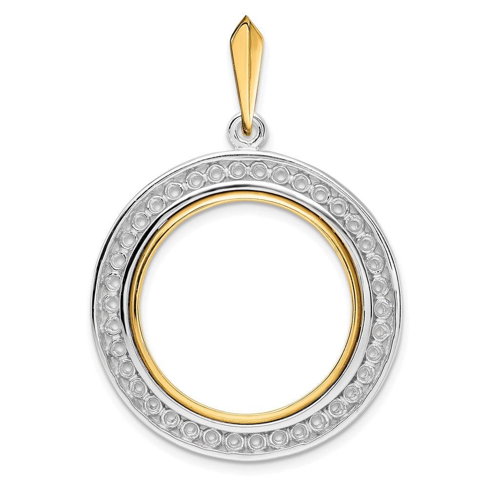 Wideband Distinguished Coin Jewelry 14k Two-tone Polished Channel Set Diamond 22.0mm Prong Coin Bezel Pendant Mounting