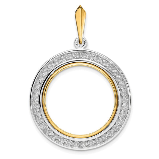 Wideband Distinguished Coin Jewelry 14k Two-tone Polished Channel Set Diamond 22.0mm Prong Coin Bezel Pendant Mounting