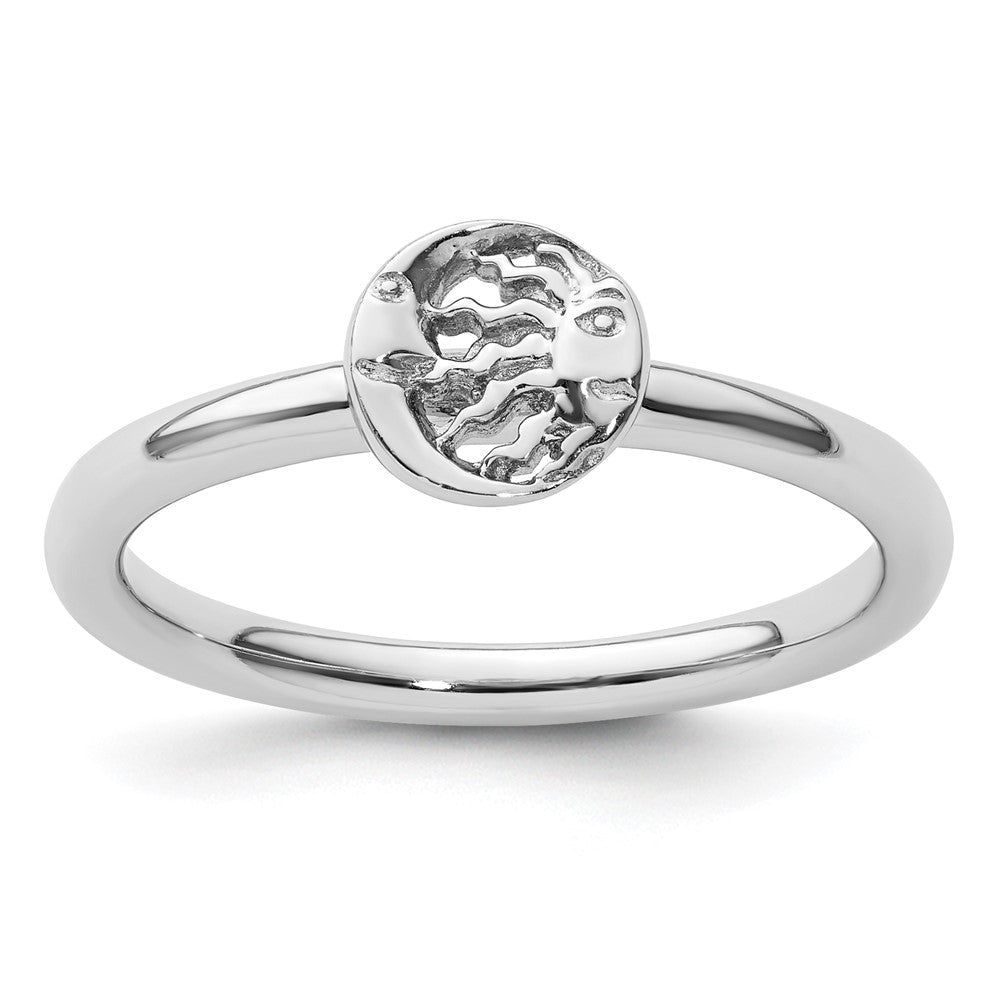 Sterling Silver Stackable Expressions Rhodium Sun/Moon Ring Size -8