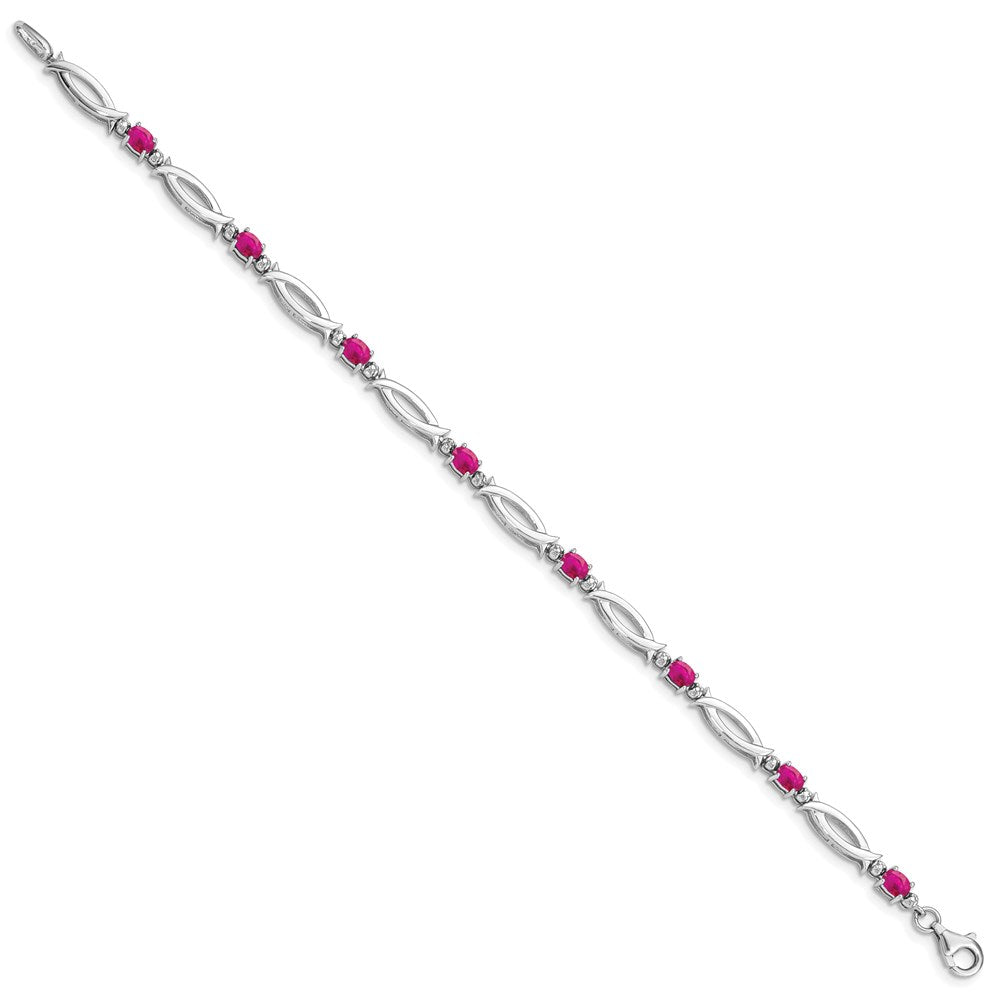 Sterling Silver Rhodium-plated Composite Ruby and Diamond Bracelet 7 inches