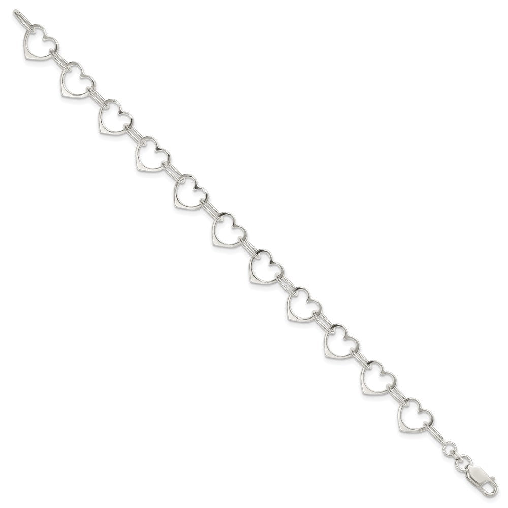 Sterling Silver Heart Link Bracelet 7 inches