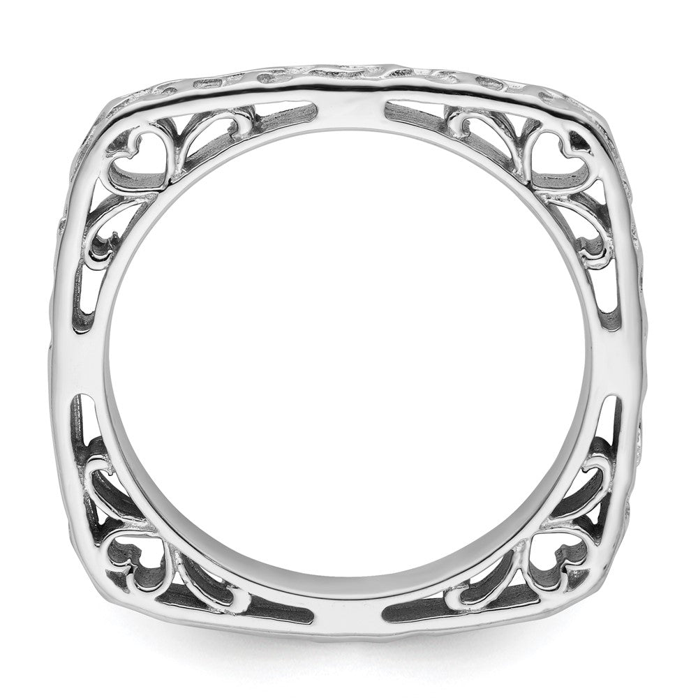 Sterling Silver Stackable Expressions Polished Rhodium-plated Square Ring Size -7