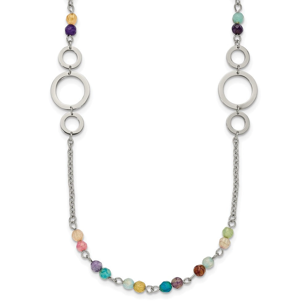 Stainless Steel Polished with Multi-colored Agate 35.5in Necklace