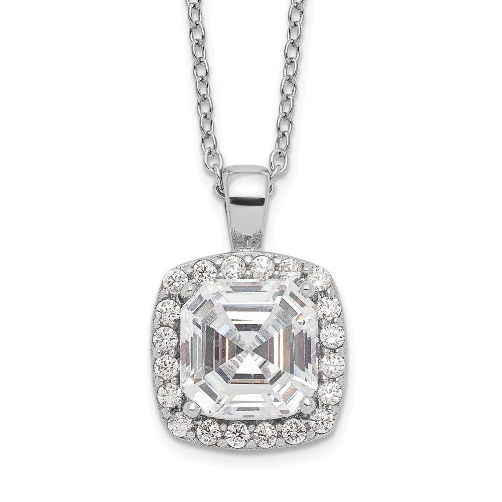 Cheryl M Sterling Silver Rhodium-plated Asscher-cut and Brilliant-cut CZ Halo 18 Inch Necklace 18 Inches