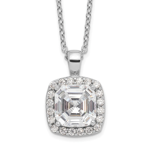 Cheryl M Sterling Silver Rhodium-plated Asscher-cut and Brilliant-cut CZ Halo 18 Inch Necklace 18 Inches