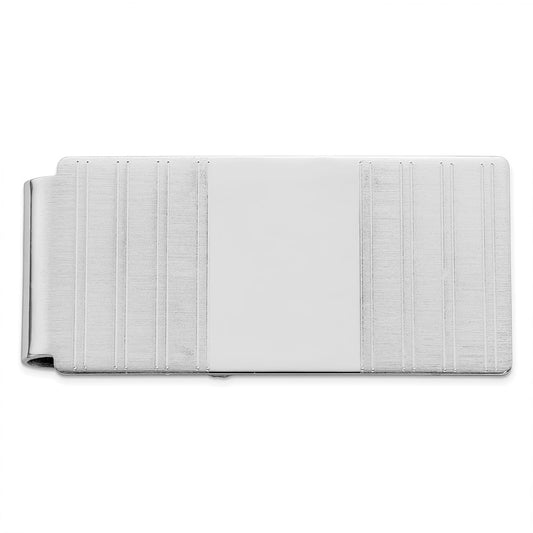 Rhodium-Plated Kelly Waters Hinged Engravable Grooved Money Clip