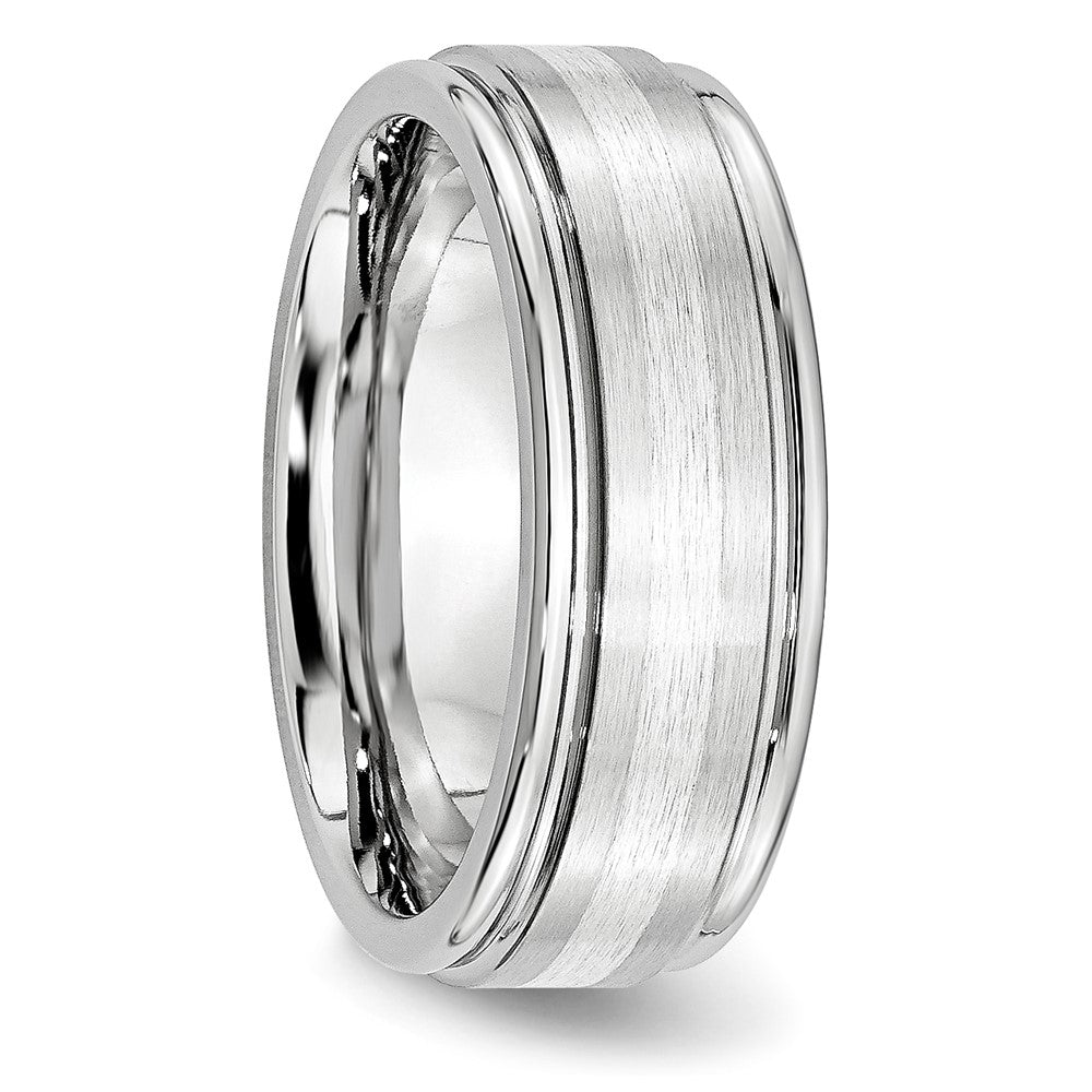 Cobalt Sterling Silver Inlay Satin and Polished 8mm Band Size - 7