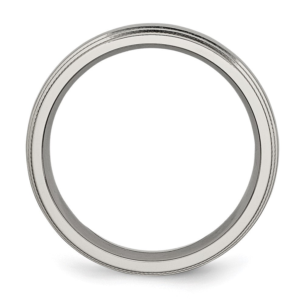 Titanium Polished 6mm Grooved and Beaded Edge Band Size - 8.5