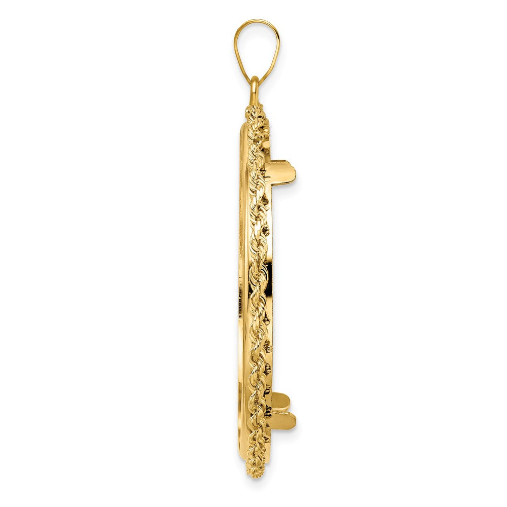 Wideband Distinguished Coin Jewelry 14k Polished Rope 34.2mm Prong Coin Bezel Pendant