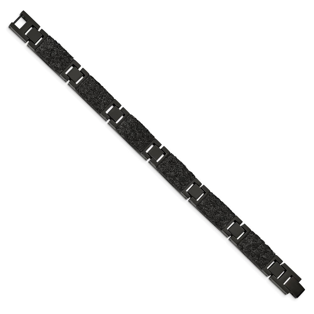 Stainless Steel Polished Black IP-plated Wire Inlay 8.5in Bracelet 8.5 inches