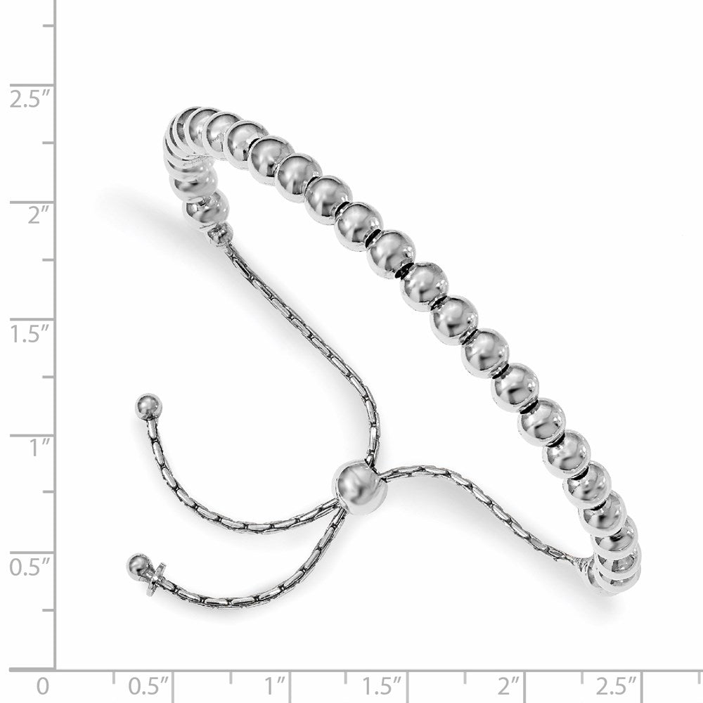 Sterling Silver RH-plated Polished Beaded Adjustable Bracelet 9  inches