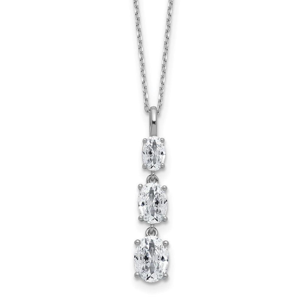 Cheryl M Sterling Silver Rhodium-plated Polished Graduated Triple Oval CZ Necklace 18 Inches