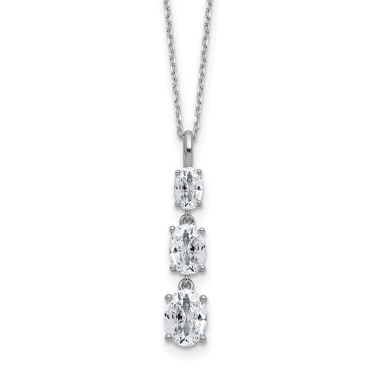 Cheryl M Sterling Silver Rhodium-plated Polished Graduated Triple Oval CZ Necklace 18 Inches