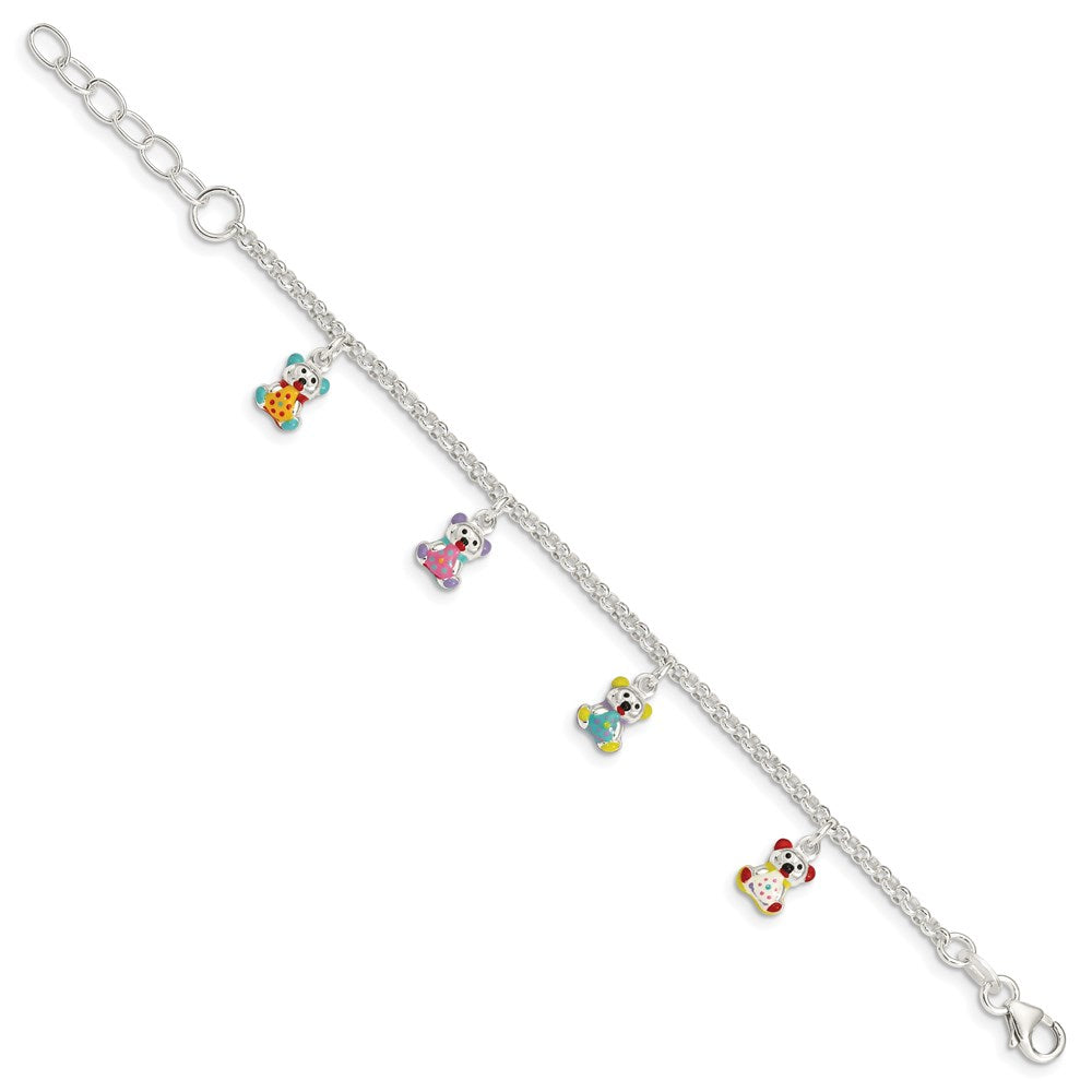 Sterling Silver Multi-color Enameled Bears w/ 1in ext Children's Bracelet 6 inches