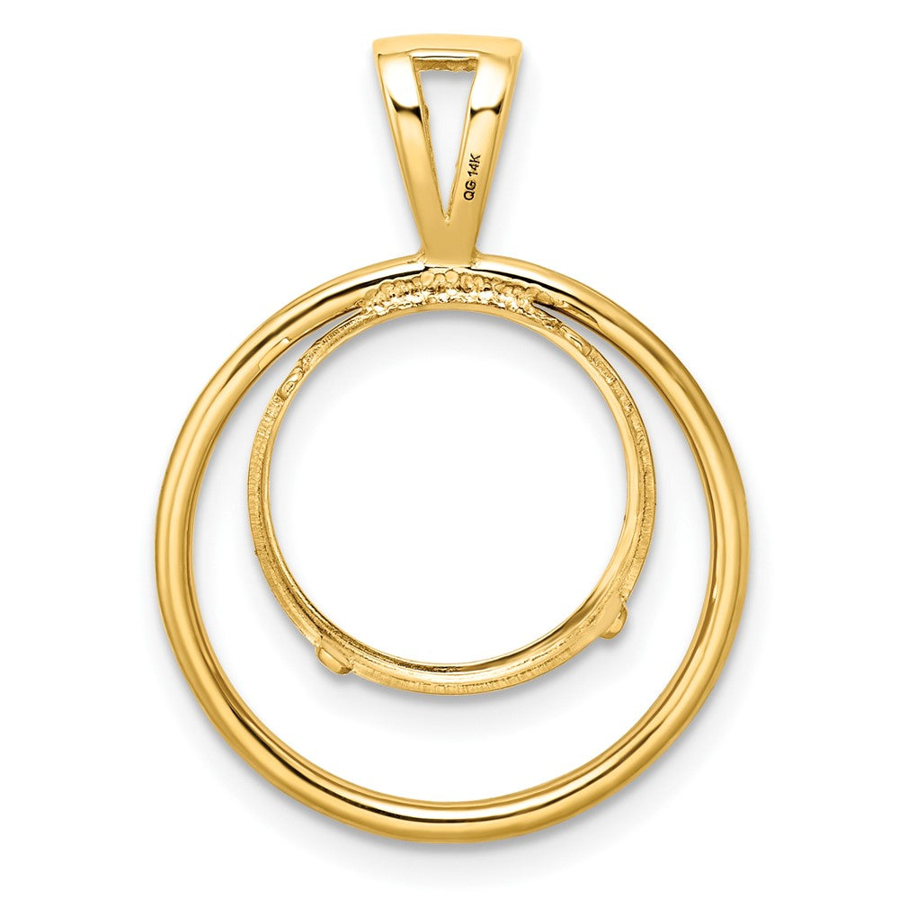 Wideband Distinguished Coin Jewelry 14k Polished Offset Double Circle 13.0mm Prong Coin Bezel Pendant