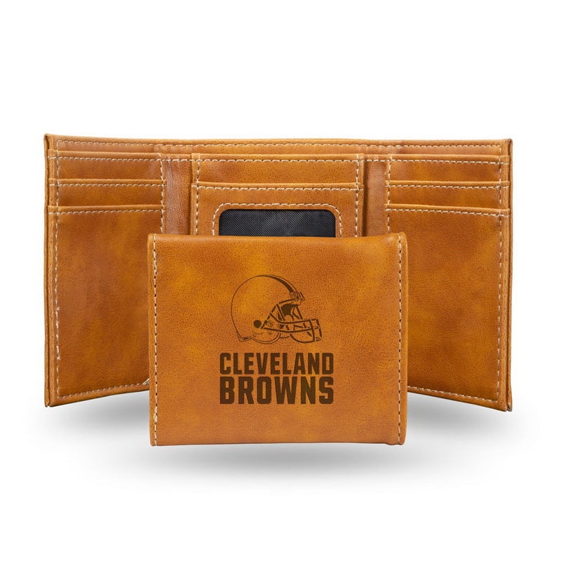 Football Rico Industries Cleveland Browns Brown Laser Engraved Trifold Laser Engraved Tri-Fold Wallet - Men's Accessory