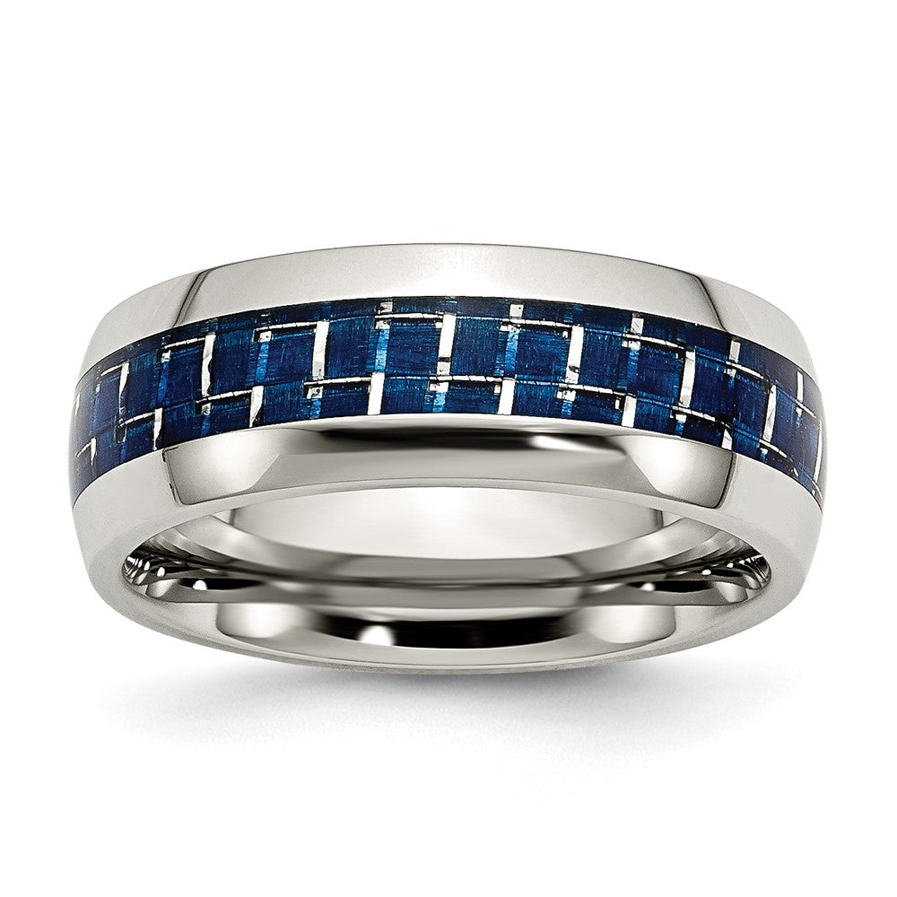 Stainless Steel Polished w/Blue Carbon Fiber Inlay 8mm Band Size - 12
