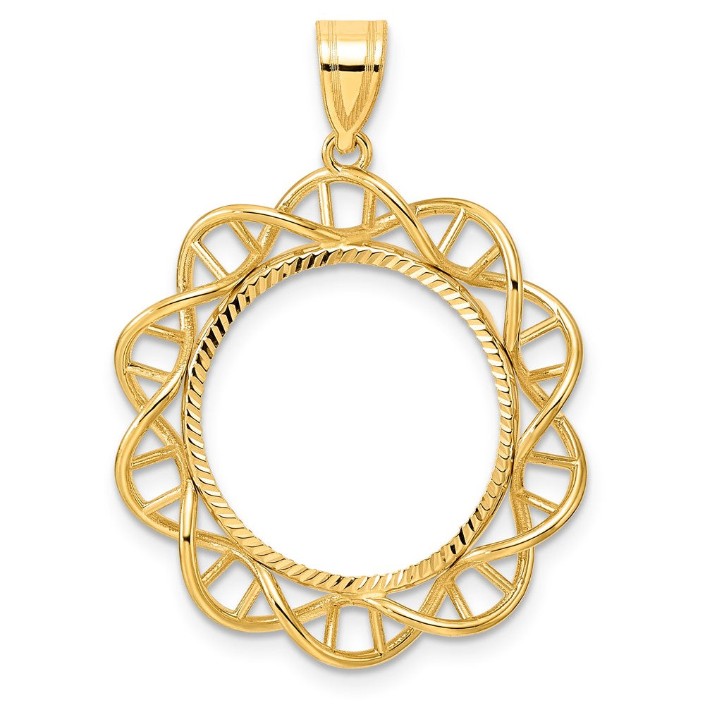 14k Diamond Cut Singapore with 18.0mm Prong Coin Bezel Pendant