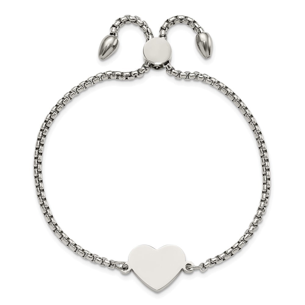 Stainless Steel Polished Heart Adjustable Bracelet 9.5 inches