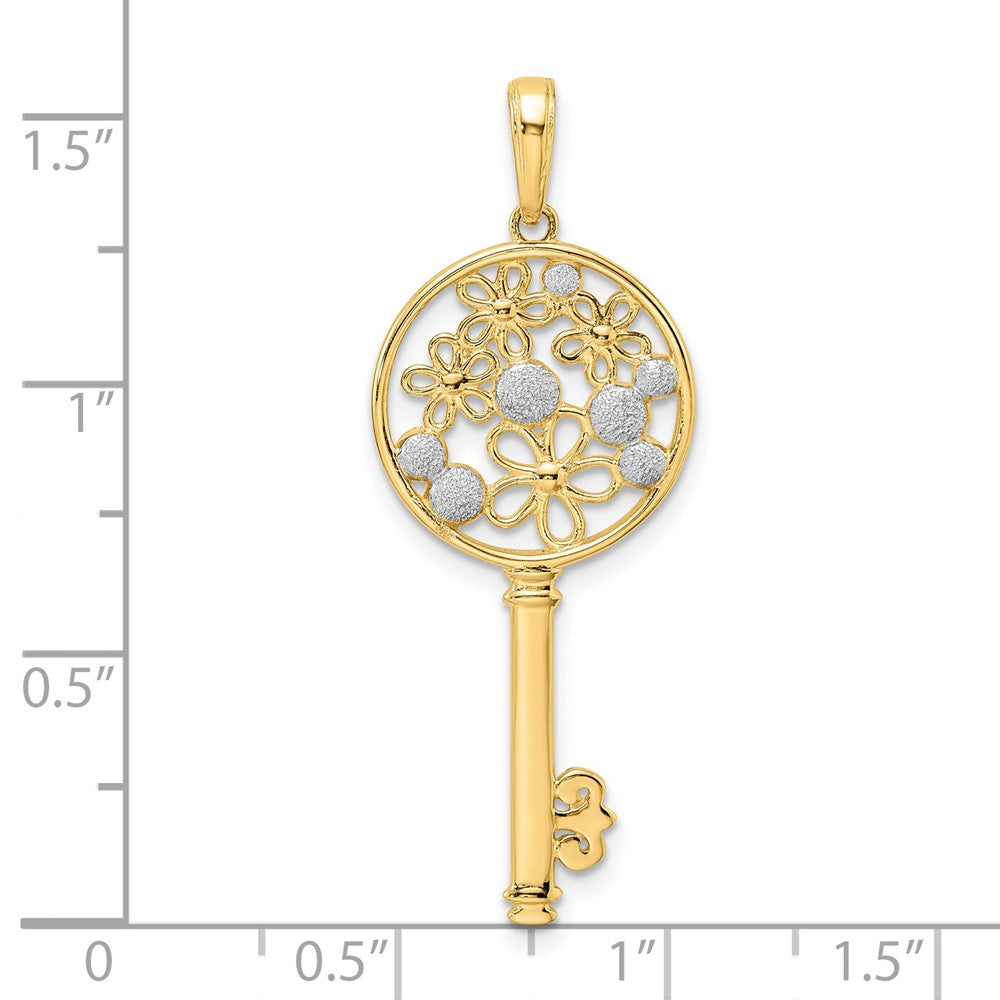 14k and White Rhodium Flowers Key Pendant