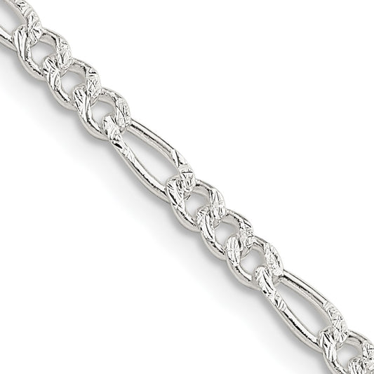 Sterling Silver 3mm Pav‚ Flat Figaro Chain 20 Inches