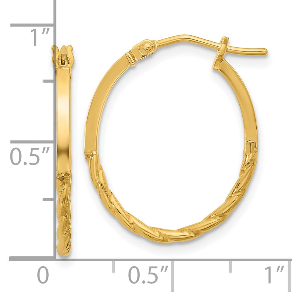 14K Polished Twist Oval Hoop Earrings