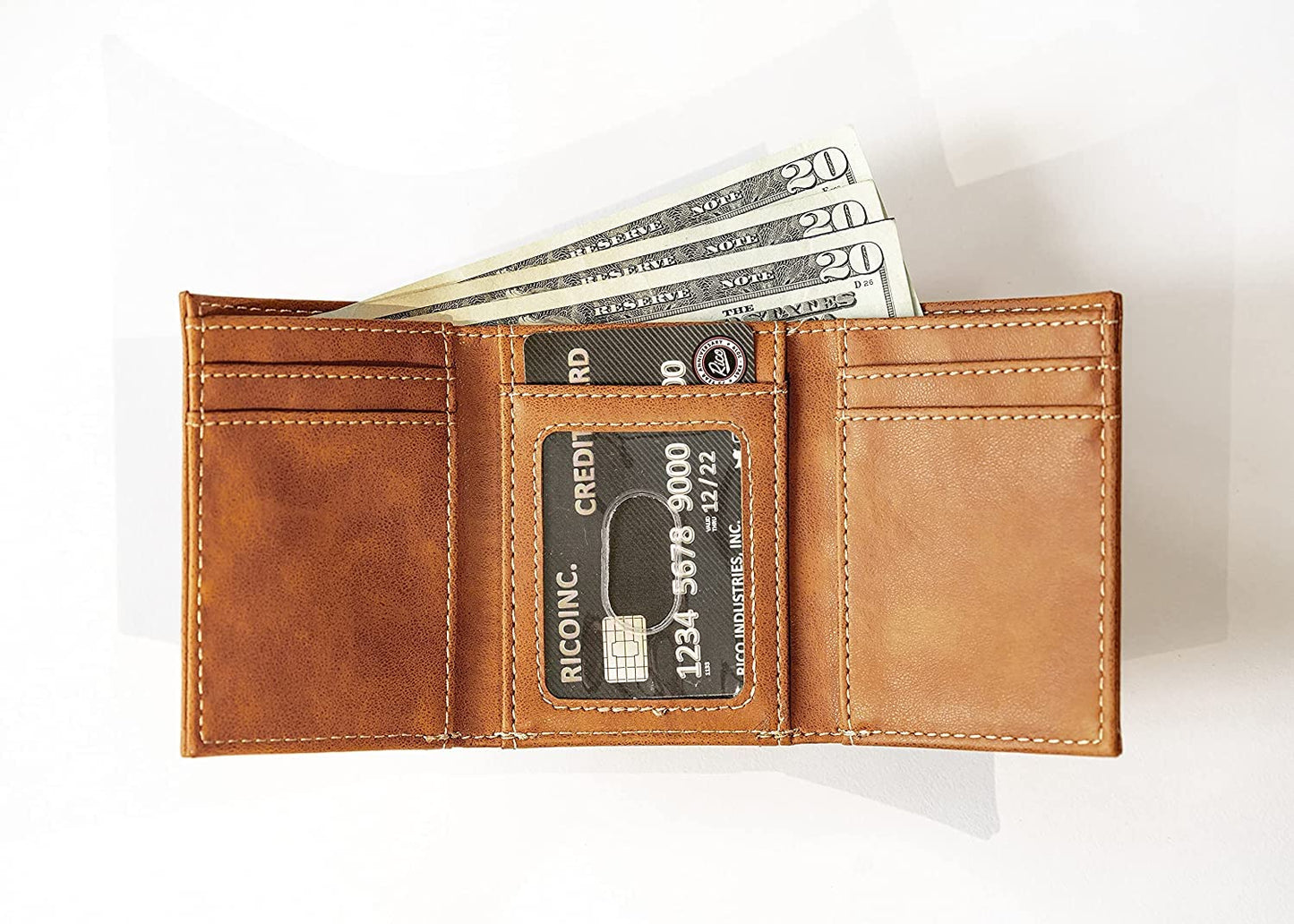 Basketball Rico Industries Brooklyn Nets Brown Laser Engraved Trifold Laser Engraved Tri-Fold Wallet - Men's Accessory