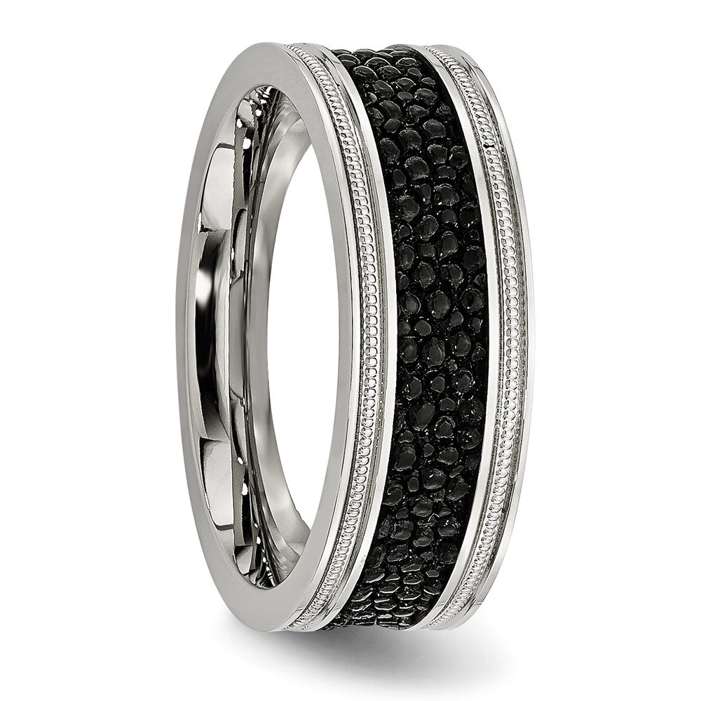 Stainless Steel Polished Genuine Stingray Textured 8mm Band Size - 10