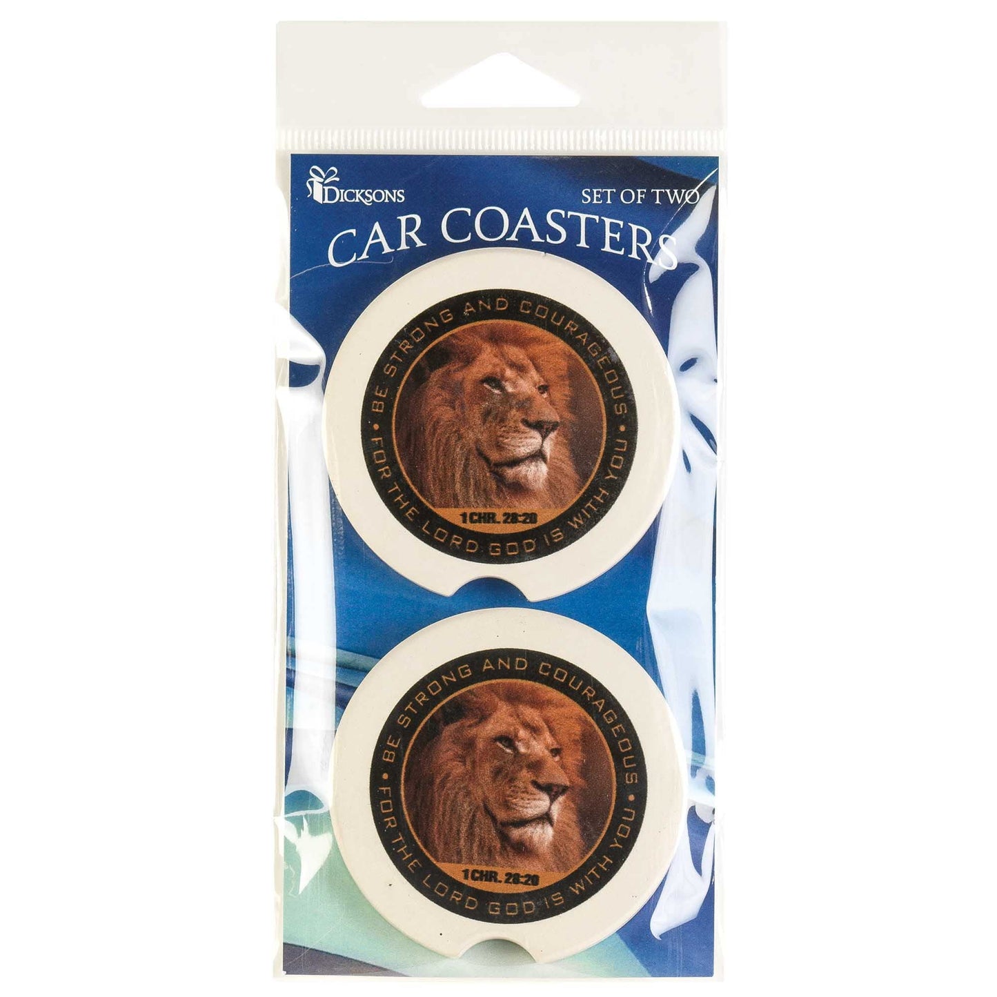 Dicksons Be Strong and Courageous 2.5 Inch Ceramic Car Coasters Pack of 2
