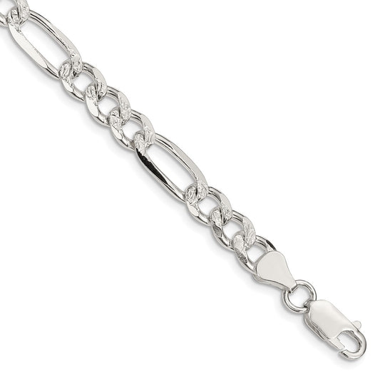 Sterling Silver 7.25mm Pav‚ Flat Figaro Chain 8 inches