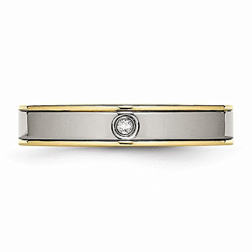 Titanium Polished Yellow IP-plated w/CZ 5mm Grooved Comfort Fit Band Size - 10.5