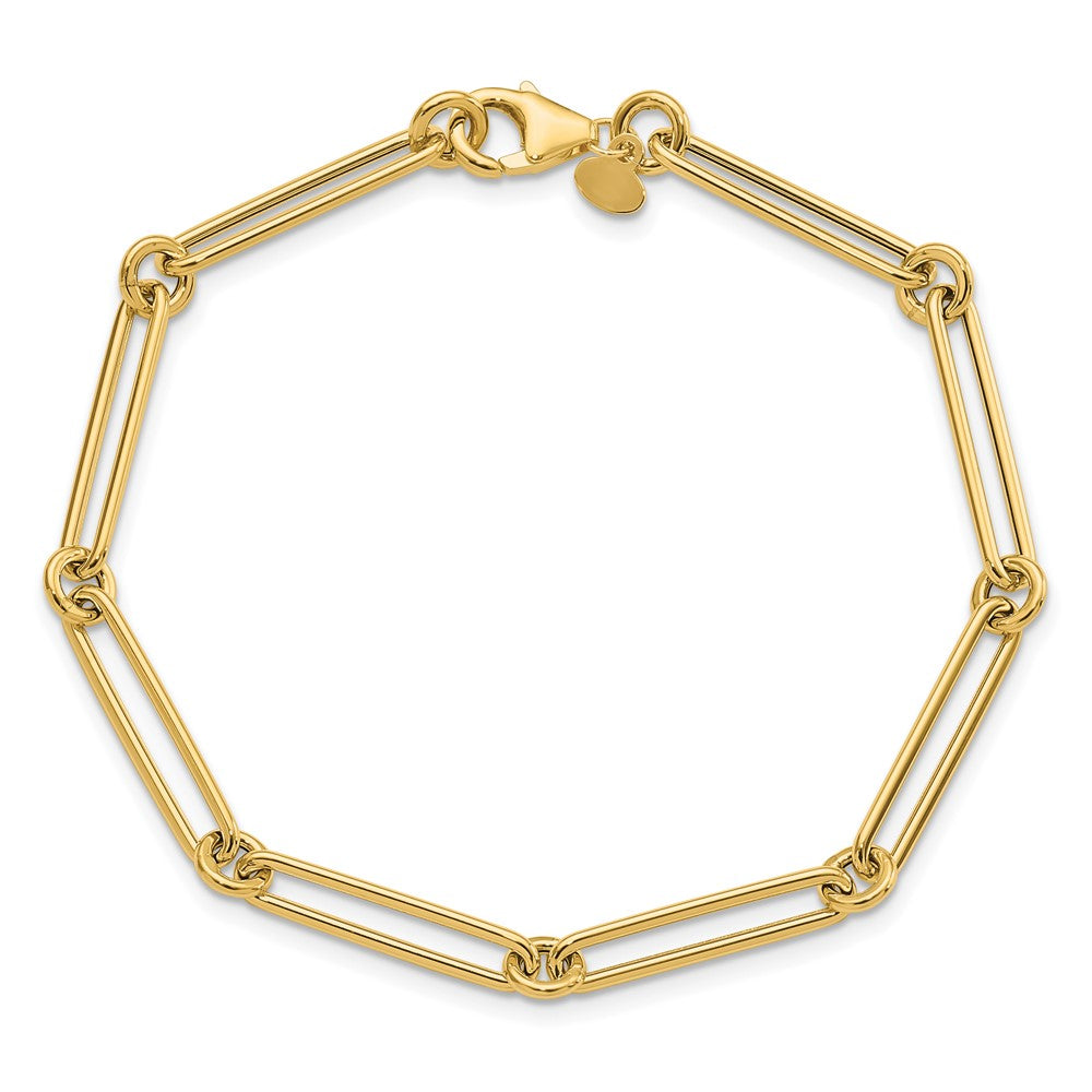14K Polished Hollow Paperclip Link Bracelet 7.5  inches