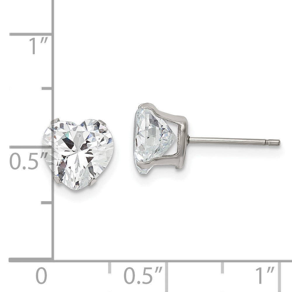 Stainless Steel Polished 8mm Heart CZ Stud Post Earrings