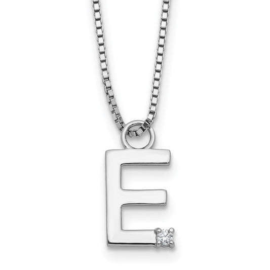 White Ice Sterling Silver Rhodium-plated 18 inch Diamond Letter E Initial Necklace plus 2 inch Extender 18 Inches