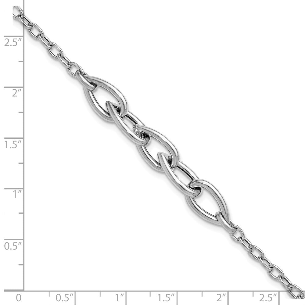 Sterling Silver RH-plate Polish Fancy Link w/ 1in ext. Bracelet 8  inches
