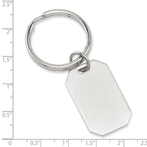 Solid Rhodium Plated Satin Rectangle Key Ring - Key Chain for Men