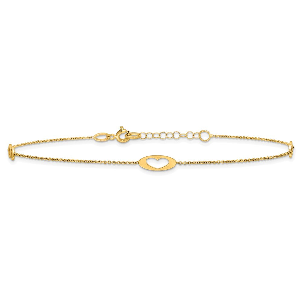 14k Polished Infinity and Heart 9 inch with 1 inch Extender Anklet