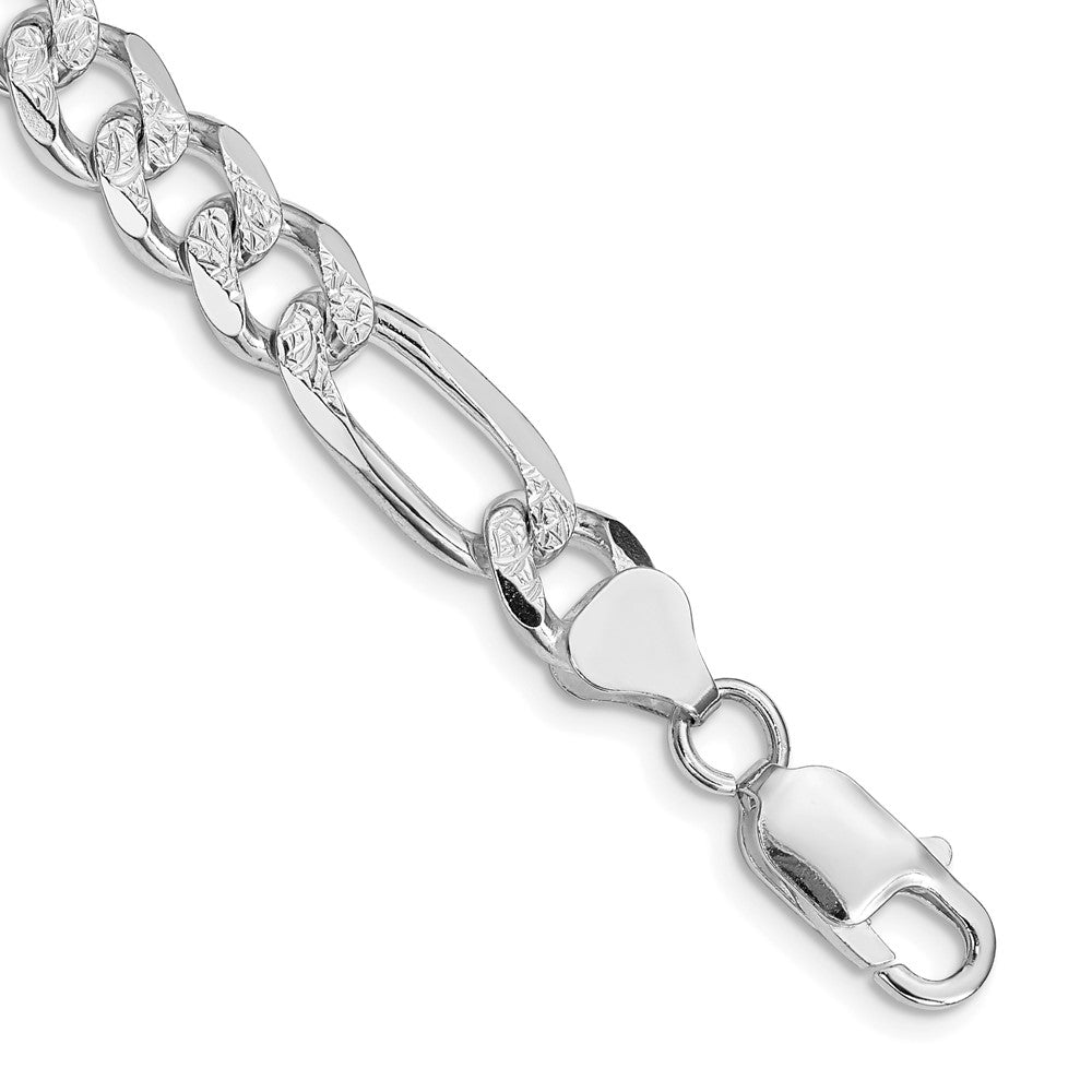 Sterling Silver Rhodium-plated 8mm Pav‚ Flat Figaro Chain