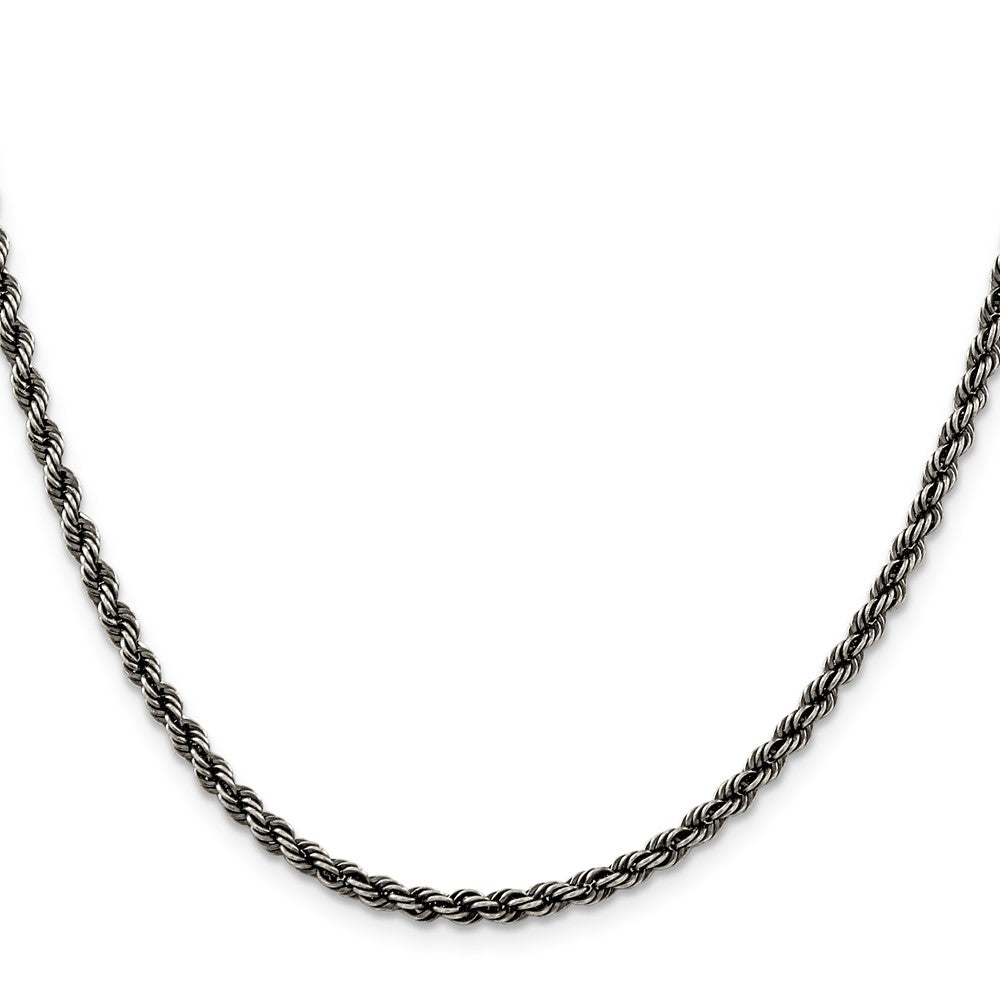 Sterling Silver Ruthenium-plated 3.4mm Rope Chain 30 Inches