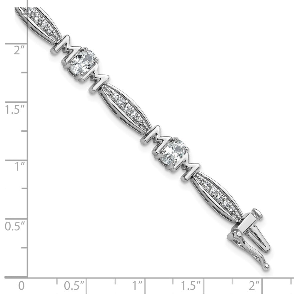 Cheryl M Sterling Silver Rhodium-plated Polished CZ Mom with Safety Clasp Bracelet 7.5 inches