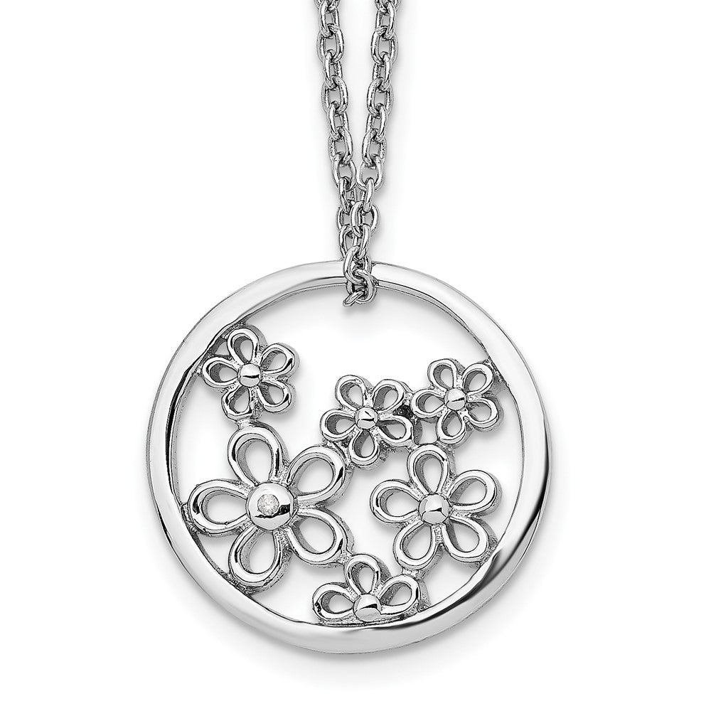 White Ice Sterling Silver Rhodium-plated 18 Inch Diamond Flower Necklace with 2 Inch Extender 18 Inches