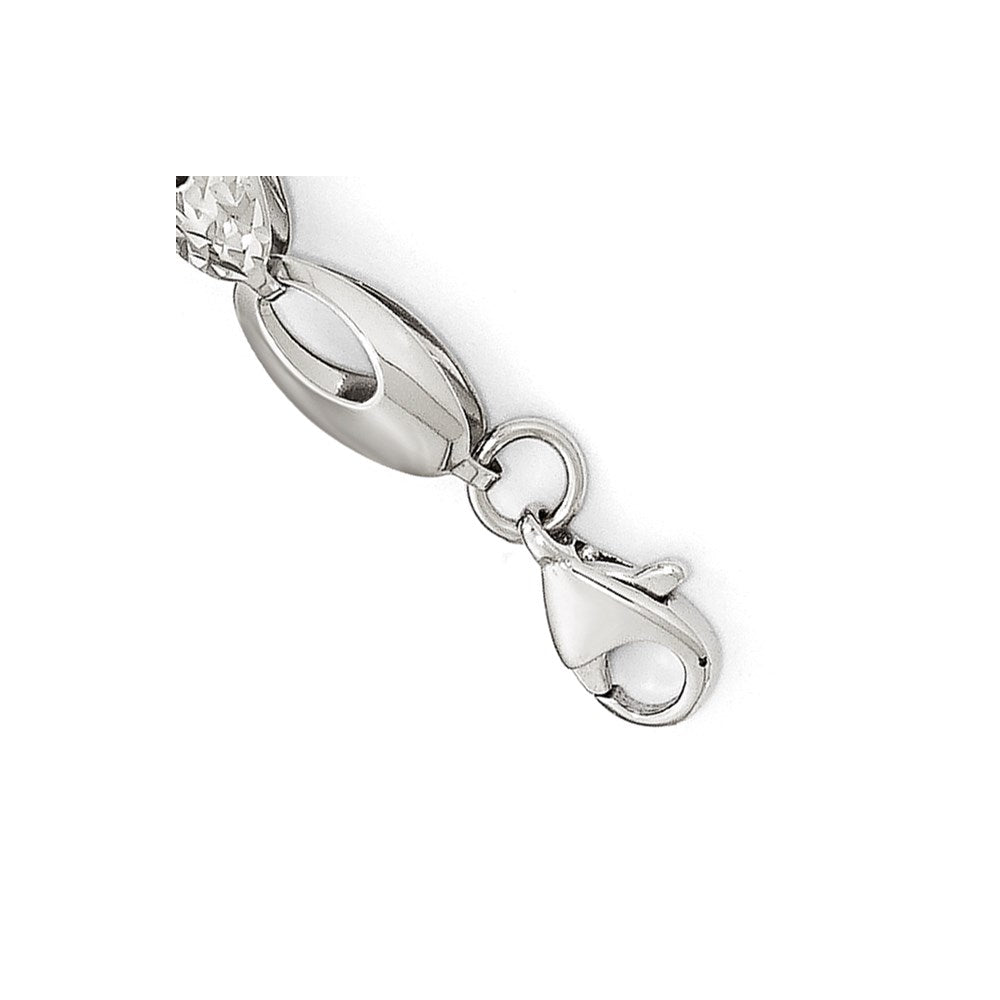 14K White Gold Polished and D/C Bracelet 7  inches