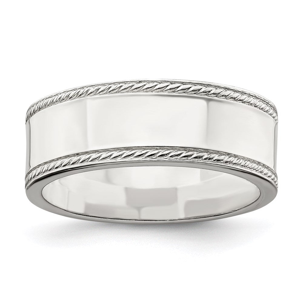 Sterling Silver 7mm Flat with Rope Edge Size 9 Band