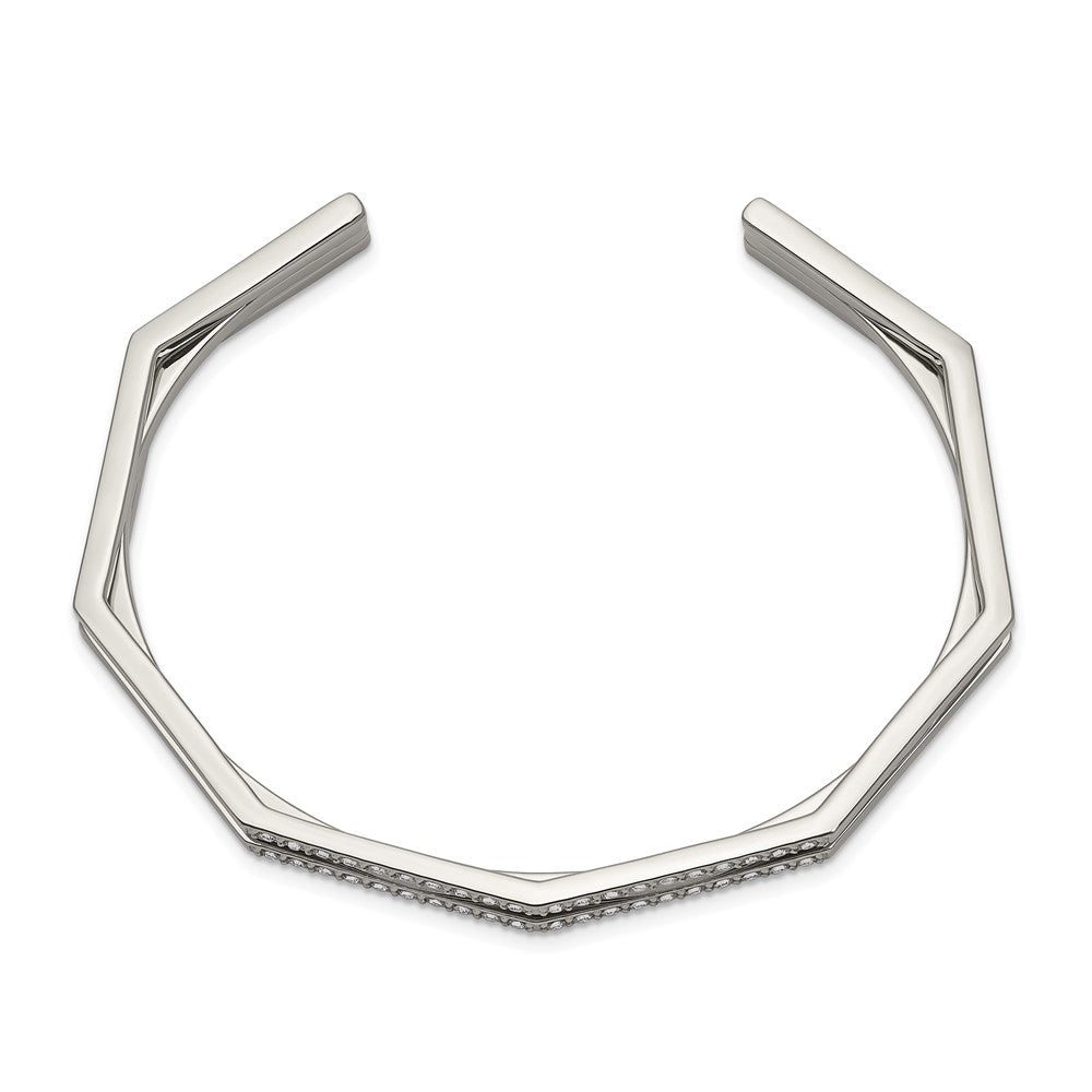 Stainless Steel Polished with Crystal 7mm Cuff Bangle