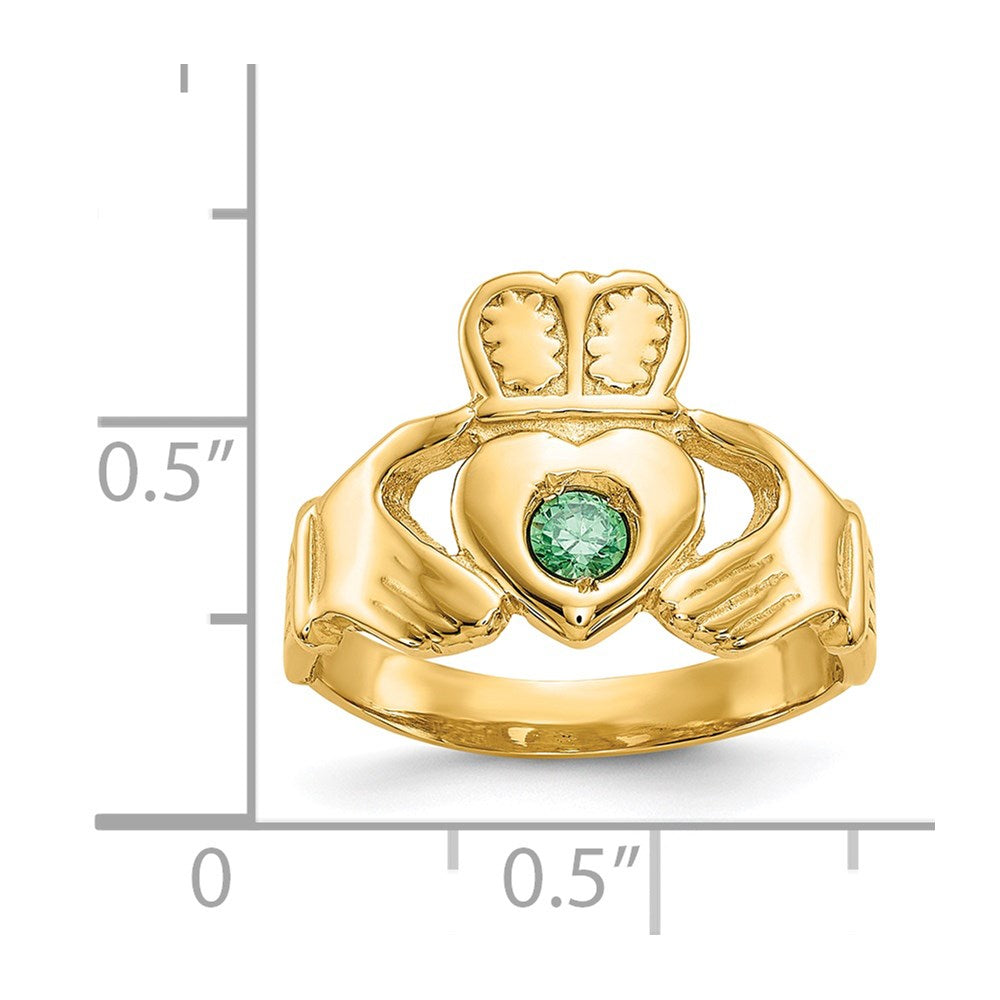 14k Imitation Green Stone Claddagh Ring Size 7